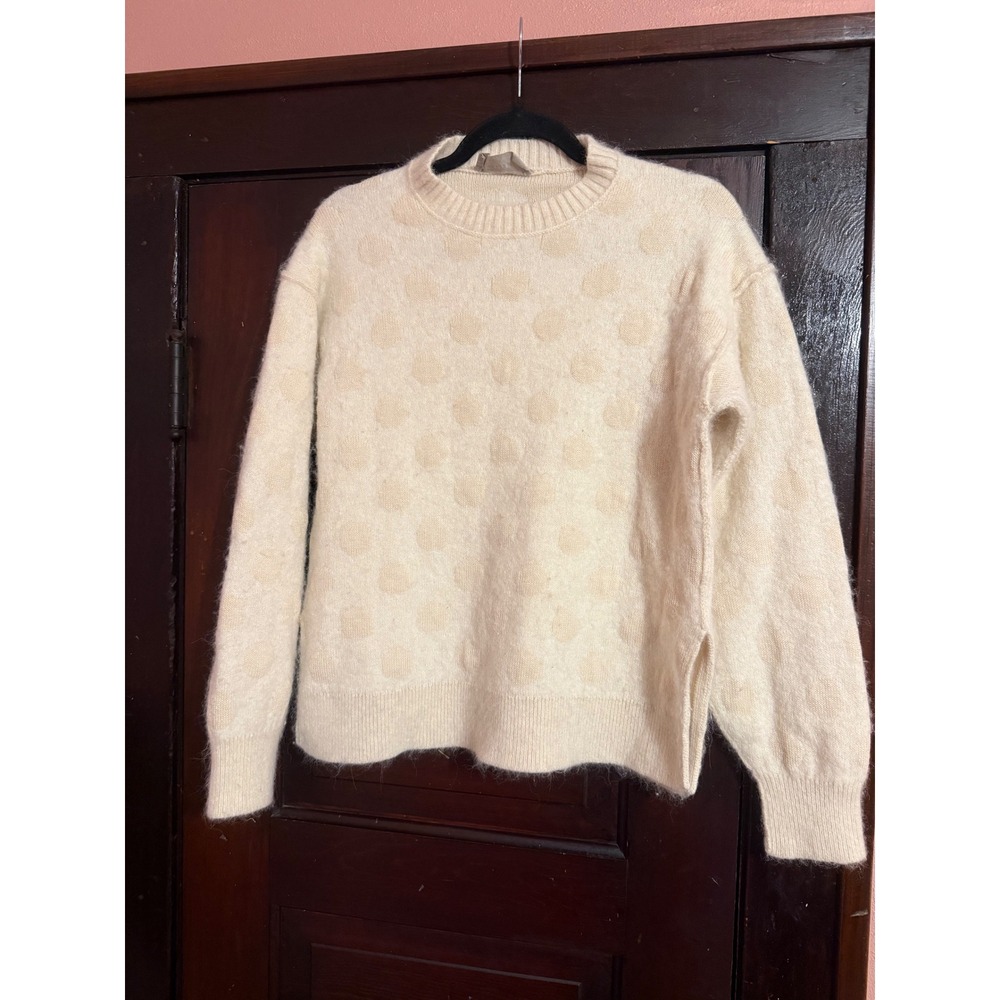 Everlane Cream Wool Alpaca Blend Polka Dot Crew Neck Sweater Small